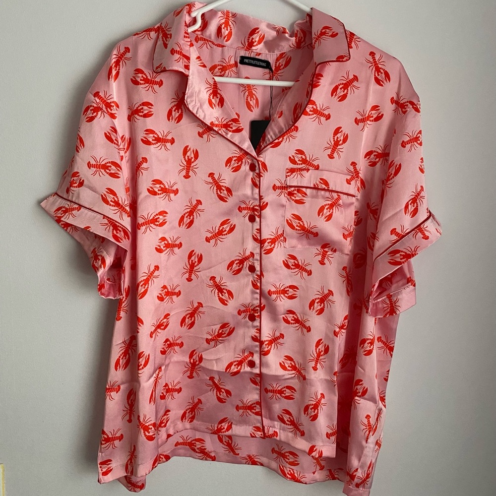 NWT✨PrettyLittleThing Pink Lobster Print Satin Short PJ Set Women’s Large